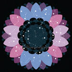 A transgender flag colored flower with countless stars and makeshift constellations on it.