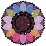 A queer flag colored flower with countless stars and makeshift constellations on it.