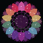 An 8 colored rainbow flower with countless stars and makeshift constellations on it.