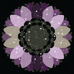 An agender flag colored flower with countless stars and makeshift constellations on it.