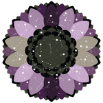 An agender flag colored flower with countless stars and makeshift constellations on it.