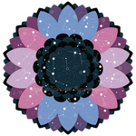 A transgender flag colored flower with countless stars and makeshift constellations on it.