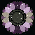 An agender flag colored flower with countless stars and makeshift constellations on it.