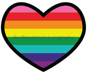 Digital art of the Gilbert Baker rainbow pride flag in a heart.