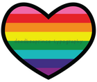 Digital art of the Gilbert Baker rainbow pride flag in a heart.