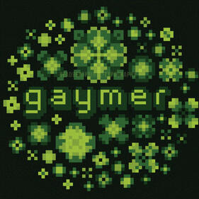 Digital art of a bunch of green colored pixel art flowers surrounding the text "gaymer". The green similar to the old gameboy screen colors.