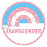 Digital art of the transgender pride flag in a round orb with the label "transgender".