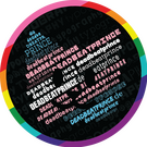 deadbeatprince-typography icon Digital art of cat head made out of the text "deadbeatprince", with a Gilbert Baker rainbow pride flag ring around it.